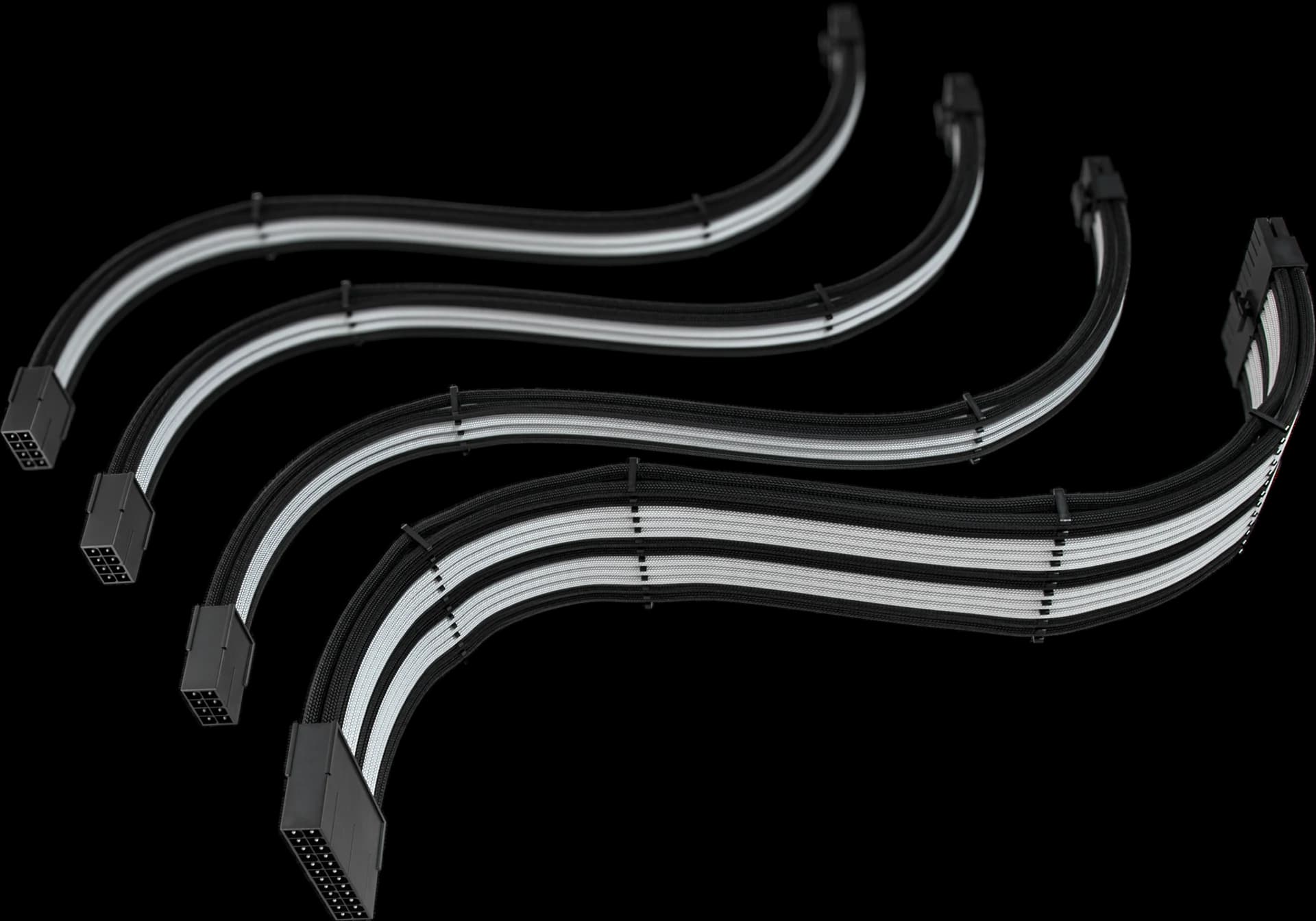CABO EXTENSOR SLEEVED DE FONTE 4 EM 1 PRETO E BRANCO